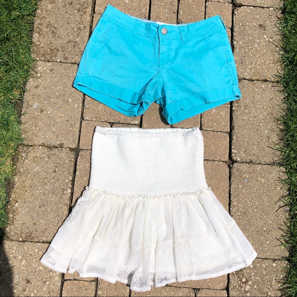 Aeropostale Off White Lace Skirt and Blue Shorts